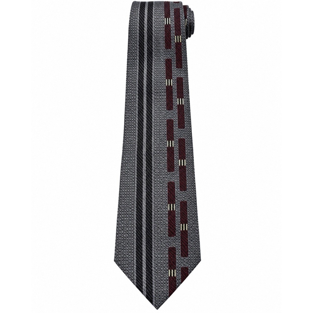 J. Ferrar 100% Silk Tie Gray Burgundy Geometric Made in Italy 57” x 4” Wide